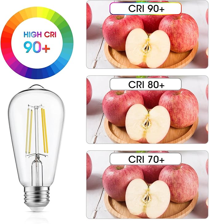 LED Edison Light Bulbs, 60W Equivalent Incandescent Edison Bulbs, Efficient 6W ST58, E26 Medium Base, Dimmable, 750 Lumens, 4000K, Cool White, 90+ CRI, Clear - 24 Count (Pack of 1)