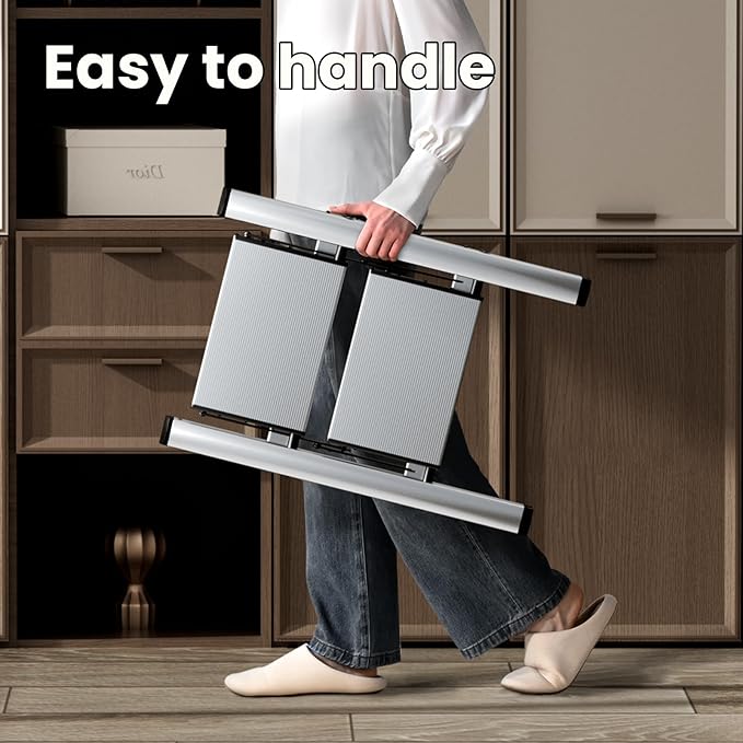 HillhutApex 2 Step Stool, Aluminum Foldable Step Ladder, Lightweight Stable Stool with Wide Non-Slip Pedals, 330lbs Bearing Capacity Ladder for Office,Home,Kitchen - Silver