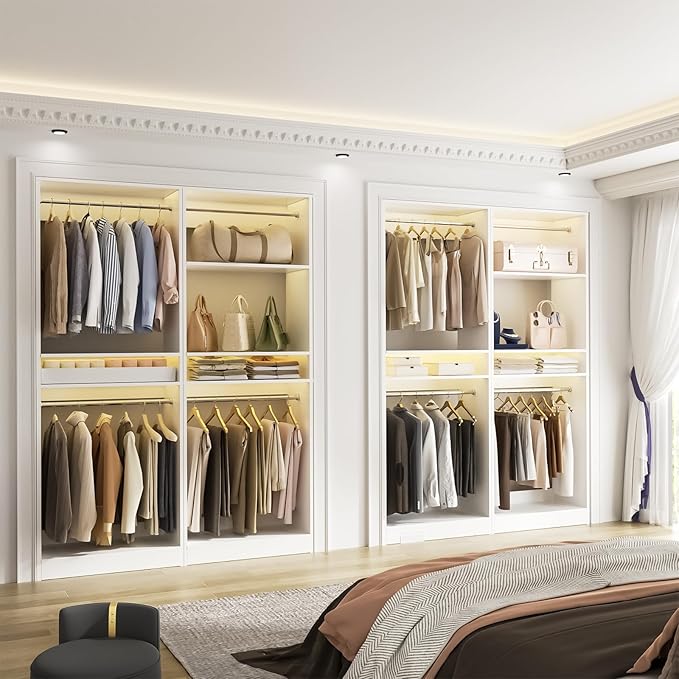 Unikito 100” Closet System, 8.3FT Wood Closet Storage Organizer with 8 Hanging Rods, Adjustable Large Walk in Wardrobe Closet Tower, Sturdy Clothes Garment Rack, Easy Assembly, Set of 4, White