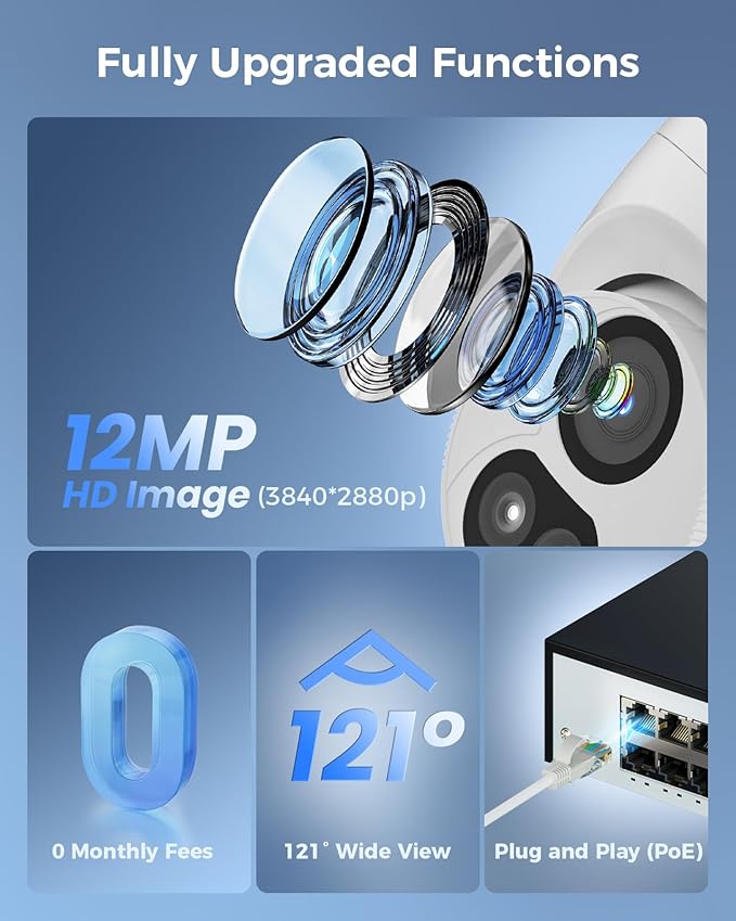 [12MP Ultra HD] Hiseeu 12MP PoE Security Camera System, 8 Pcs 12 MP Security Cameras, 121°Wide View, 2 Way Audio, Color Night Vision, 8 Port 16 Ch PoE NVR, 4TB HDD for Home Surveillance Outdoor&Indoor