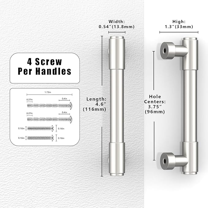 10 Pack Brushed Satin Nickel Cabinet Pulls 3.75 Inch(96mm) Kitchen Cabinet Handles Cabinet Hardware for Drawer Pulls