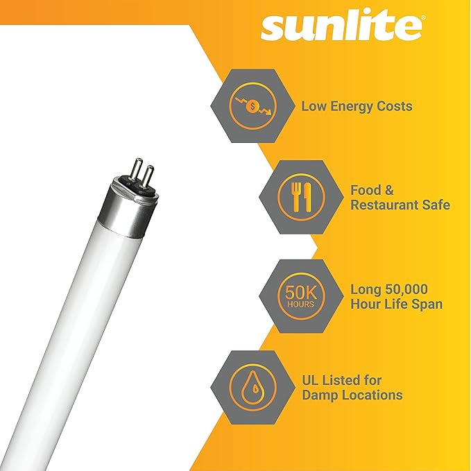 Sunlite 41202 LED T5 Ballast Bypass Light Tube (Type B) 2 ft, 12 Watt (F24T5 Fluorescent Replacement), 1500 Lumens, Mini G5 Base, Dual End Connection Shatterproof UL Listed, 5000K Daylight, 10 Pack