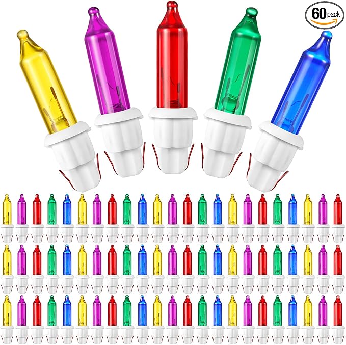 Mudder 60Count 2.5V Christmas 50/100/150/200 Count Mini Incandescent Wire Replacement Bulbs Indoor/Outdoor Christmas Lights Decor for Home Xmas Tree (White Base with Fresh Bulb)