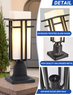 Outdoor Post Lights Waterproof Metal Frame with Milk White Frosted Glass Pier Mount Outdoor Lighting Fixtures(with 3-Inch Pier Mount Base) Pillar Light Post Lantern for Garden Backyard and Porch