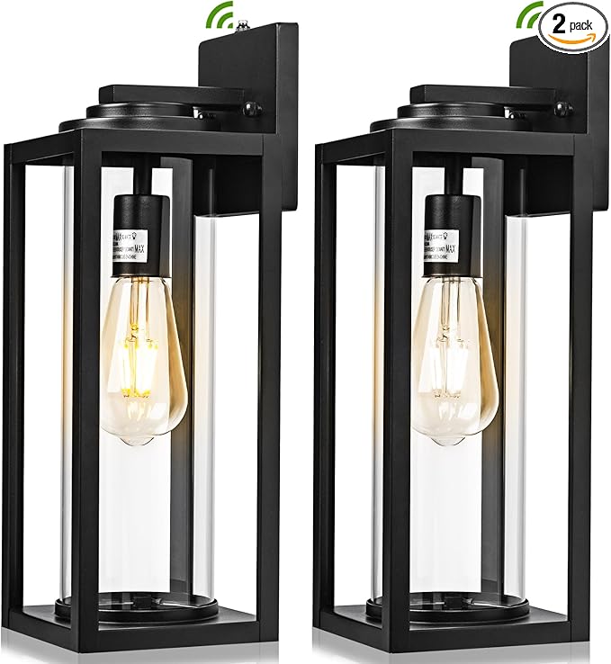 Dusk to Dawn Outdoor Wall Light Fixtures - 2 Packs Exterior Waterproof Outdoor Lighting, Modern Porch Sconces Wall Mounted Lighting, Industrial Anti-rust Matte Black Outside Lantern for Front Door