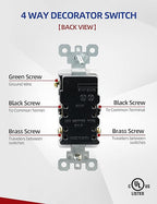 AIDA 20 Pack 4 Way Switch Decorative Light Switch, 15Amp, 120/277 Volt, 4 Way Decorative Light Rocker Switch Replacement, Self-Grounding, Residential and Commercial Grade, UL Listed