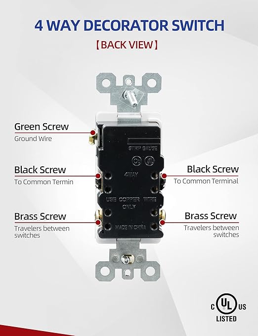 AIDA 50 Pack 4 Way Switch Decorative Light Switch, 15Amp, 120/277 Volt, 4 Way Decorative Light Rocker Switch Replacement, Self-Grounding, Residential and Commercial Grade, UL Listed