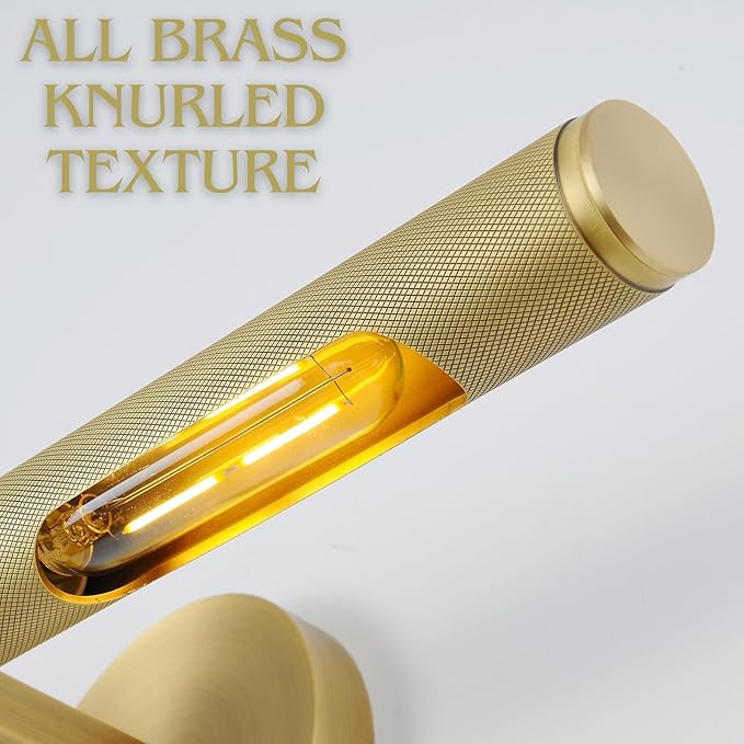 Gold Brass Hardwired Picture Light, 30" Knurled Dimmable Rotatable 360° Picture Lights for Wall, Vanity Light, Gallery Wall Light, Art Lighting, Picture Frame Light,Include Bulb