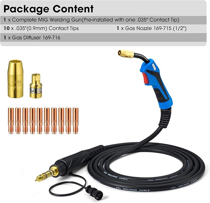 150Amp MIG Welding Gun Replacement for Miller M-150 M-15 M15 M150 249040 Millermatic 35, 90, 120, 130, 130XP, 135, 140, 150, 175, 180s, 185, Hobart IronMan 210 (15FT .035" Kit)