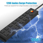 HHSOET Metal 16 Outlet Mountable Power Strip, Wall Mount Garage Workbench Socket, Gaming Table Surge Protector with 6 FT Power Cord.(Black)