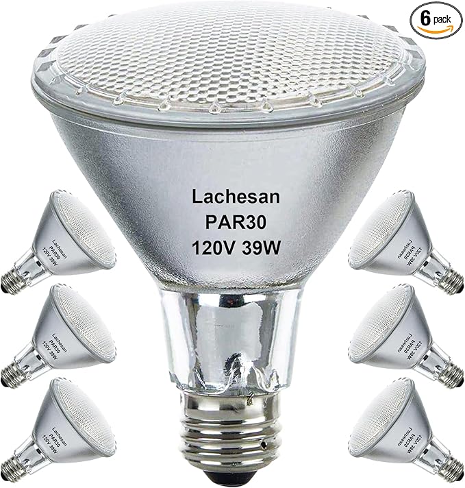 Par30 Halogen Flood Light Bulbs 120V 39W, Long Neck Bulb,39W Equivalent 2700K Warm White Dimmable High Brightness, Great for Accent Lighting, Tracking Light, Recessed Light Bulb（6Pack