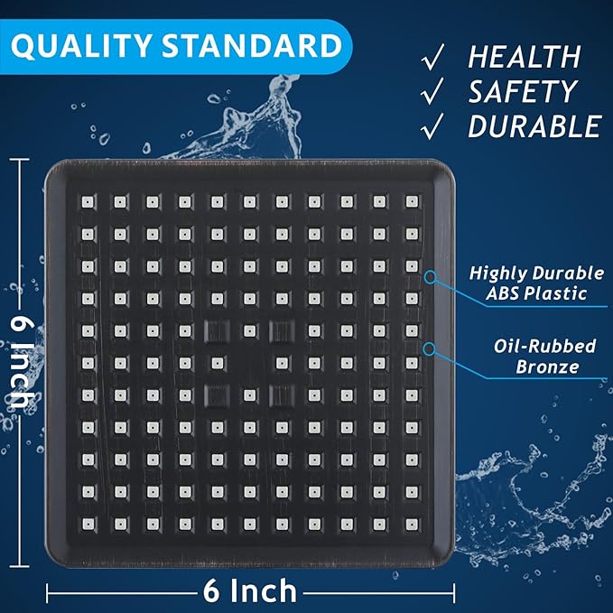 Voolan High Pressure Rain Shower Head - Luxury Modern Look - The Adjustable Replacement For Your Bathroom Showerhead - 6" Square High Flow Pressure Boosting Showers (Oil Rubbed Bronze)