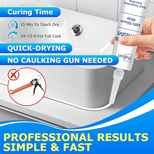 White Silicone Sealant & Adhesive RTV 100% Silicone Caulk Waterproof High Strength Adhesive All-Purpose Shrink & Crack Proof Caulking for Kitchen, Bathroom, Windows & Car - 1.8oz/50g