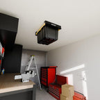 USA Based Overhead Garage Storage Rack, Connectable Heavy Duty Metal Ceiling Rails Garage Storage Organization Shelving System, Hanging Racks Tote Containers, Supports Up To 1 Bin, 1 Set Black