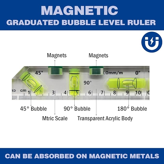 Magnetic T type 45°/90°/180° 3 Different Bubbles Shatterproof Cross Check Bubble Level Torpedo Pocket Levels String Line Tools For Picture Hanging Machinist Construction