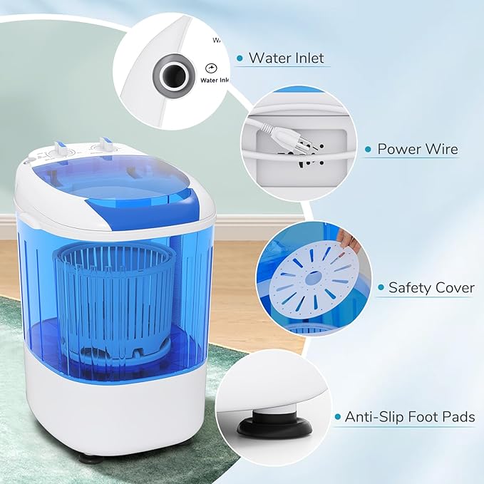 Giantex Portable Mini Washing Machine, 5.5 lbs Capacity Small Compact Laundry Washer with Spin Tub & Drain Hose, Semi-automatic Washer Machine for Apartment Dorms RV Home (Blue)