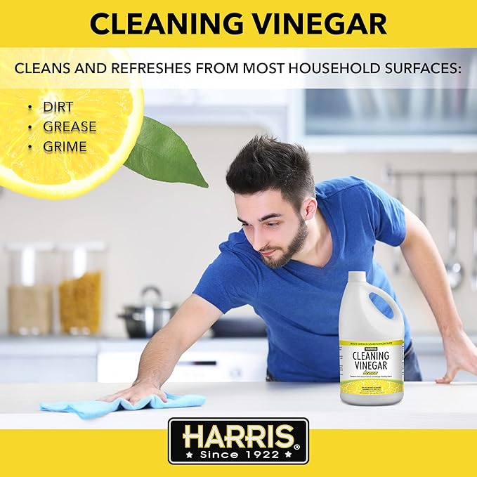 HARRIS Cleaning Vinegar All Purpose Household Multi-Surface Cleaner, 128oz (Lemon) with Easy Pour Funnel Included