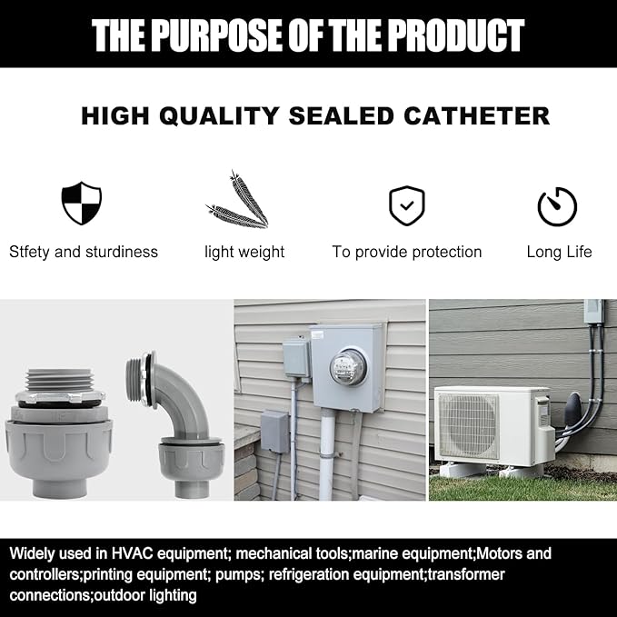 1-1/4 inch Liquid Tight Connector PVC Flexible Conduit Connector, 180 Degree and 90 Degree UL Listed, Non-Metallic Electrical Conduit Fittings 6 Pack(4 pcs 180D/2 pcs 90D)