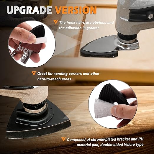 104Pcs Oscillating Tool Detail Sanding Pads Kit 2Pcs Triangle Sanding Pads and 2Pcs Finger Sanding Pad 100Pcs Multitool Sandpaper Grit Fit for Finishing Wood Sanding Plaster