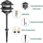 Lumina Lighting® Low Voltage Landscape Lighting Cast-Aluminum Pagoda Path and Area Light Warm White 4W G4 LED Bulb and ABS Ground Stake Included for Yard Walkway Lawn PAL0103-BkLED6 (Black,6-Pack)