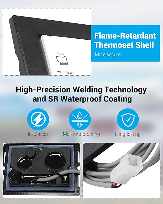 36387 Wall Switch Compatible with Tecma RV Toilet Parts, with 11.8ft Connection Lines and White & Black Frame, Compatible with Small Spaces Such as RVs, Yachts, Campers