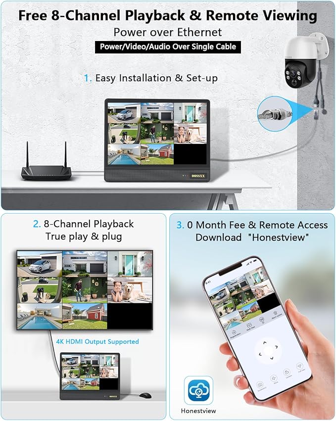 All-in-One 4K PT PoE Outdoor Wired Security Camera System Home Wired Cameras Video Surveillance