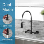 AIMADI Oil Rubbed Bronze Kitchen Faucet Wall Mount 8 Inch Center,Commercial Spring Kitchen Sink Faucet with Pull Down Sprayer,Dual Handle Farmhouse Contemporary