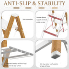 3 Step Ladder, Portable Step Ladder Folding, Lightweight Step Ladder with Anti-Slip Pedal, Aluminum Indoor and Closet, Kitchen, 330lbs - White & Wood Grain