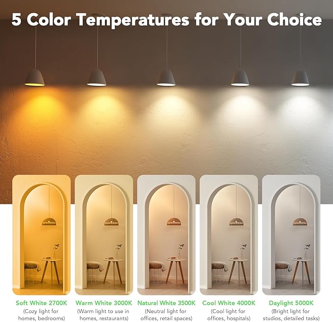 BUBO A19 LED Light Bulbs, 60 Watt Equivalent LED Bulbs, Daylight 5000K, 800 Lumens, E26 Standard Base, Non-Dimmable, 8W Daylight LED Bulbs for Bedroom Living Room Home Office, 6 Pack