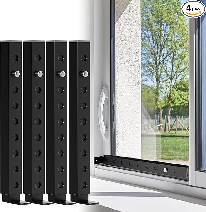 Adjustable Window Lock Bars Vertical, Small Window Bars Security Inside, Window Locks for Up and Down Windows, Window Ac Unit Ssecurity Bars Extends from 9.8-16.7 in -Black (Steel 4 Pcs)