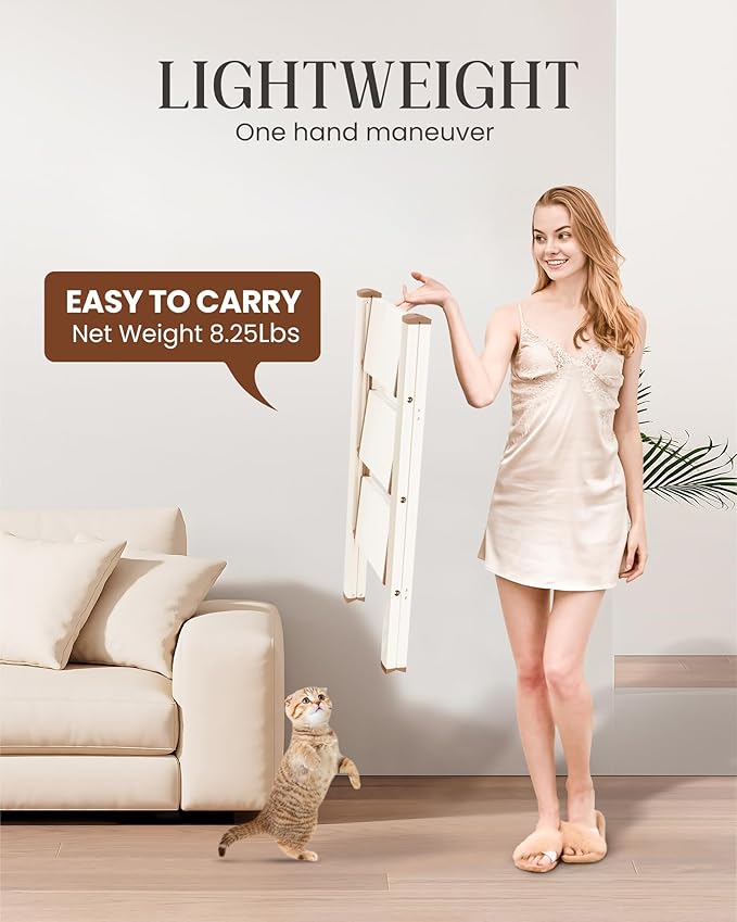 GameGem 3 Step Ladder, Aluminum Folding Step Stool with Anti-Slip Sturdy and Wide Pedal, Lightweight Portable Stepladder for Home and Kitchen Use Space Saving, 330 lbs, Chocolate White