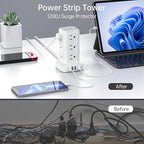 16.5FT Long Extension Cord,Power Strip Tower Surge Protector Power Strip with USB 12 Outlets with 4 USB Ports (1 USB C), Flat Plug Multi Plug Outlet Extender Overload Protection for Home Office