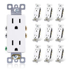ELEGRP Decorator Receptacle, 15A 125V Standard Electrical Wall Outlet, 2 Pole 3 Wire, Non- Tamper Resistant, NEMA 5-15R, Self-Grounding Residential Grade Outlet, UL (Glossy White, 10 Pack)