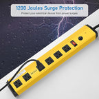 CCCEI Heavy Duty Power Strip Surge Protector 20 Amp, High Amp Industrial Shop Garage Metal Multiple Outlets, 4 FT 12 Gauge 5-15P Extension Cord 6 Outlet 6-20R T-Slot 20a for Appliance, Yellow.