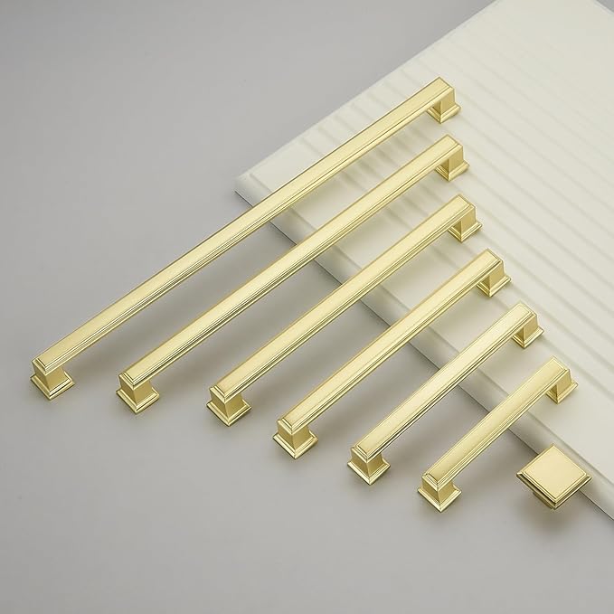 10 Pack 5 Inch(128mm) Hole Center Brushed Gold Modern Cabinet Pulls Kitchen Cabinet Handles Kitchen Cabinet Hardware Timeless Drawer Pulls for Dresser Cupboard Wardrobe, B-Gold(5x10)
