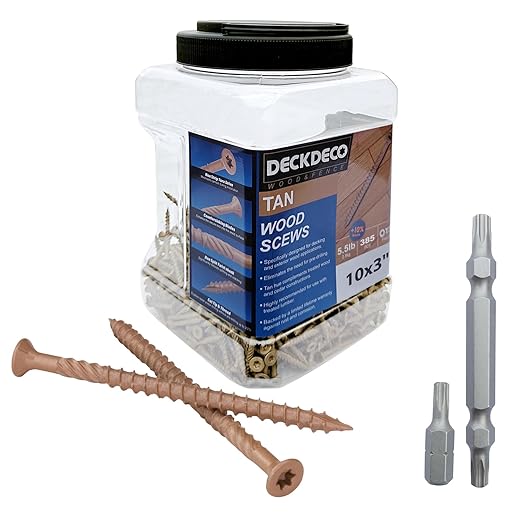 Wood Screws #10 x 3 372pcs(Approx), Tan Ruspert Coating Exterior Deck Screws, Torx/Star Drive Flat Head,Twist Shank, Cut Tip/Thread, Bit Included, 5.5 lb/Box