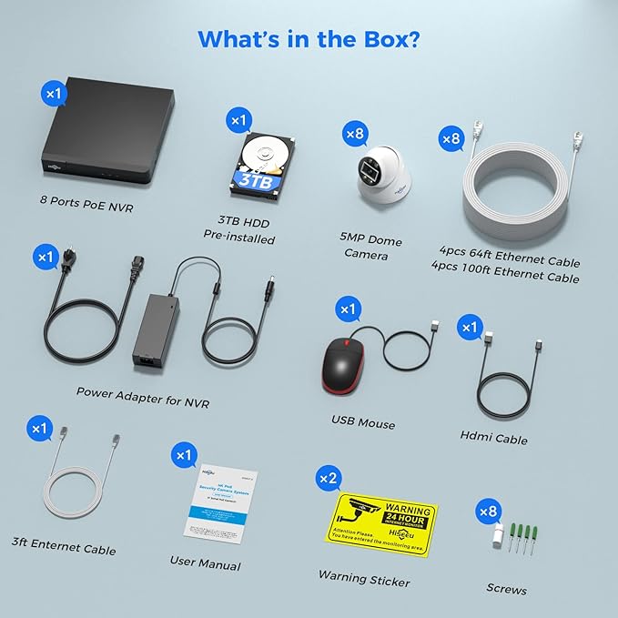 [121°Wide View] Hiseeu 4K PoE Security Camera System, 8 PoE 5MP Cameras Outdoor&Indoor, Human Vehicle Detect, Color Night Vision, 2 Way Audio, 7/24 Record, No Monthly Fee,CCTV Surveillance NVR Kit