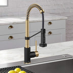 KRAUS Bolden Commercial Style 2-Function Single Handle Pull Down Kitchen Faucet in Spot-Free Antique Champagne Bronze/Matte Black, KPF-1610SFACBMB