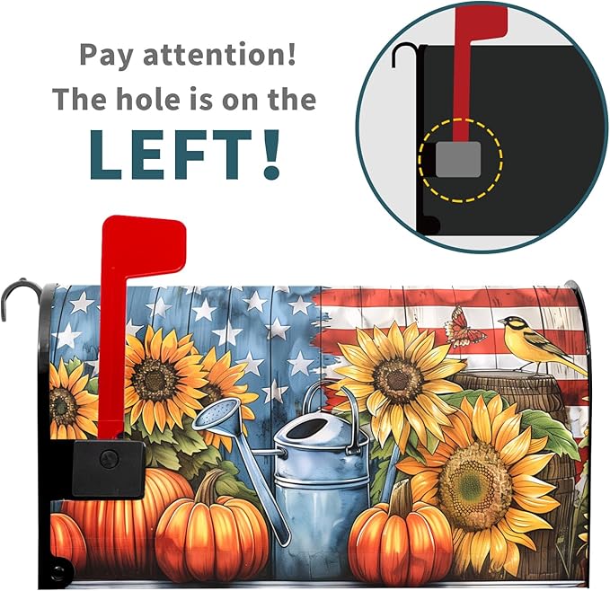 Kawani Fall Mailbox Cover - Autumn Pumpkin Sunflower America Flag Patriotic - Magnetic Standard Size 21x18 Inch Rustic Waterproof Post Box Wrap for Garden Yard Home Decor