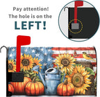 Kawani Fall Mailbox Cover - Autumn Pumpkin Sunflower America Flag Patriotic - Magnetic Standard Size 21x18 Inch Rustic Waterproof Post Box Wrap for Garden Yard Home Decor