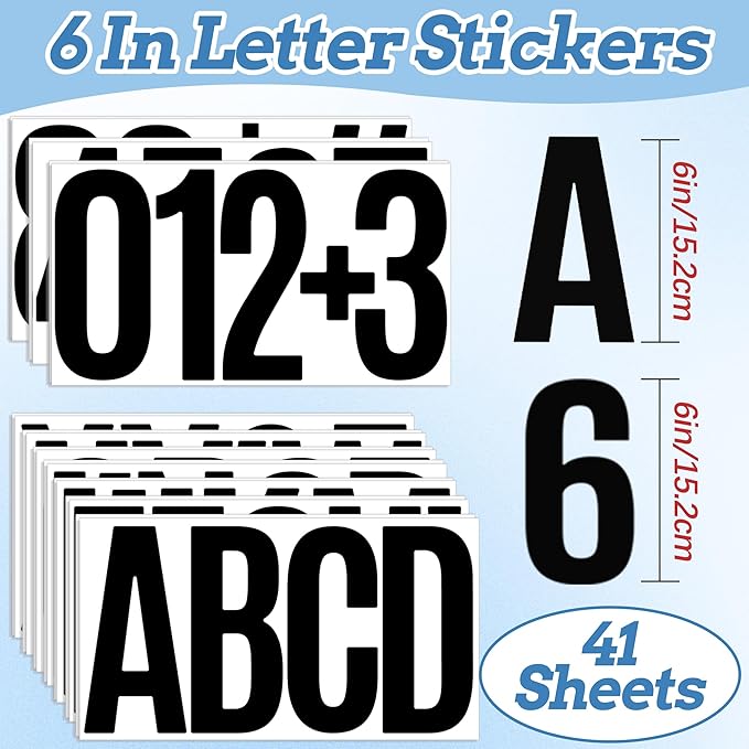 220 PCS Letter Stickers Big Font Mailbox Numbers and Letters Self Adhesive Vinyl Waterproof Alphabet Number Stickers for Bulletin Board Mailbox House Address,Cars,Poster,Business Decor(6 Inch,Black)