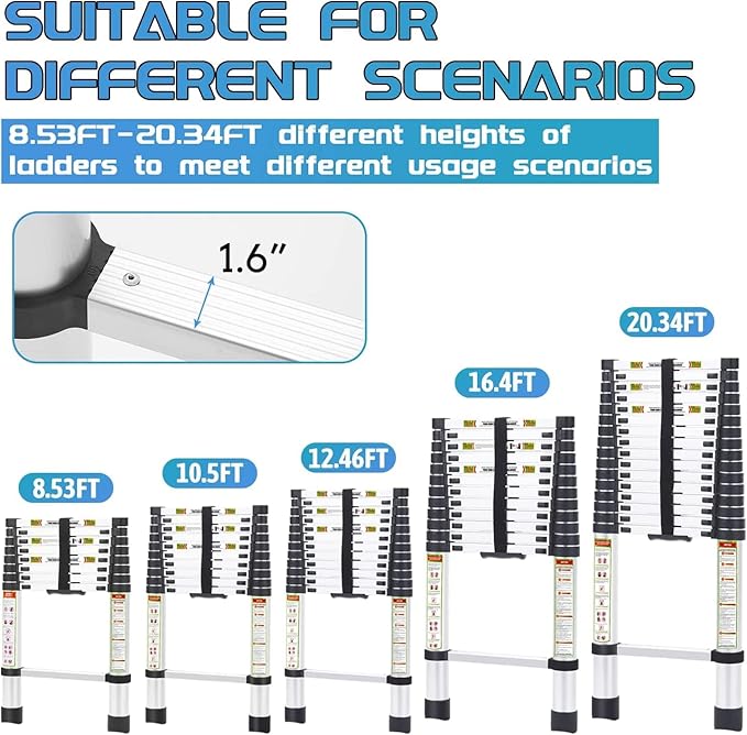 RIKADE Telescoping Ladder 6.5FT & Attic Ladder, Heavy Duty Aluminum with Non-Slip Feet, 330lb Capacity for RV, Attic, Roof & Multi-Surface Use
