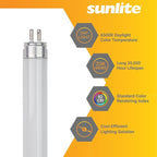 Sunlite 30395 F35T5/865 5 Foot T5 Linear Fluorescent Lamp, 35 Watts, 3100 Lumens, 6500K Daylight, Miniature G5 Bi-Pin Base, ROHS Compliant, High Performance Straight Tube, 40 Pack