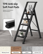 5 Step Ladder, Lightweight Folding Step Stool with Convenient Handgrip,Aluminum 330lbs Capacity Step Ladder for Office,Household,Kitchen(Black)