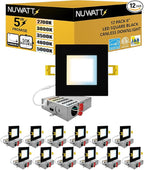 NUWATT 12 Pack 6 Inch Square Ultra-Thin LED Recessed Lighting, Selectable 2700K/3000K/3500K/4000K/5000K, High Brightness 1050 Lumens, Dimmable Black Slim Wafer Light, IC Rated, Metal Junction Box