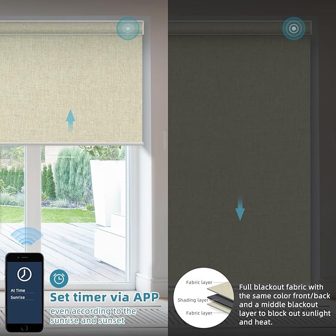 SmartWings Motorized Smart Blinds with Remote, Custom Automatic 100% Blackout Roller Shade Compatible with Alexa/Homekit/Google, Electric Smart Blinds for Indoor Windows, Bouvardia Cream