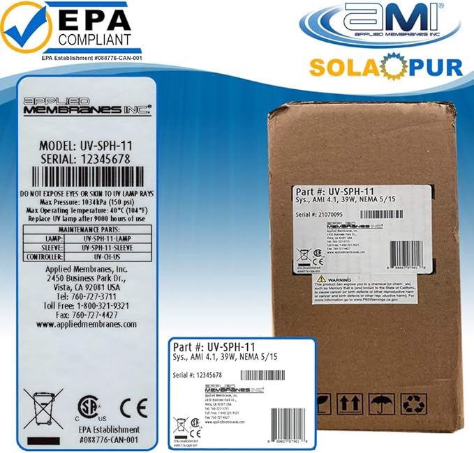 APPLIED MEMBRANES INC. Solapur Whole House Ultraviolet Water Purifier UV Sterilizer for Point of Entry Drinking Water Purification | 11 GPM | Helios Series UV-SPH-11