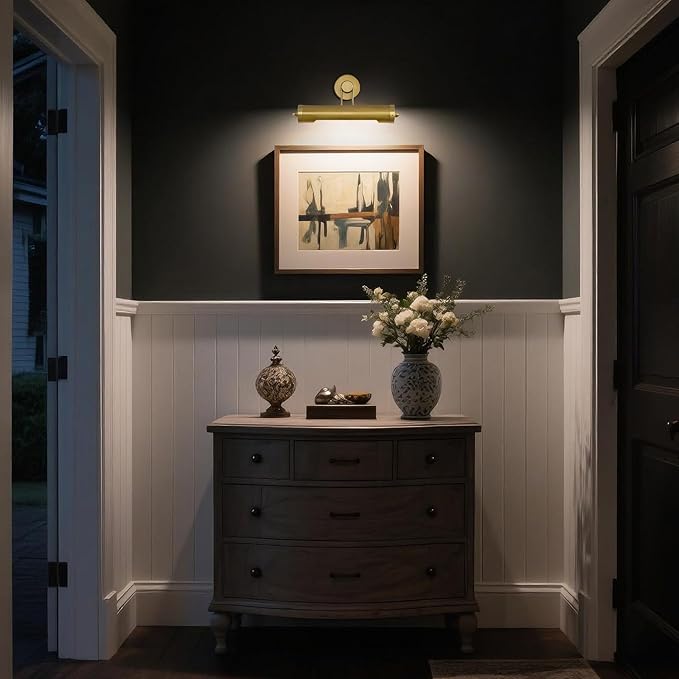 18in Picture Lights Hardwired Brass Picture Light, Gold Modern Picture Light for Wall, 360°Rotatable Art Light Gallery Lights, Wall Sconces for Painting Display Artwork Portrait