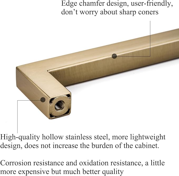 10 Pack Champagne Cabinet Handles 3 Inch Hole to Hole Square Drawer Pulls Cupboard Handles Champagne Bronze Handled for Cabinets Modern Stainless Steel Kitchen Hardware