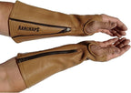 Arm Chaps Leather Protective Sleeves Arm Guard - Prevent Cuts, Scratches & Bruises - Genuine Cowhide - Ideal for Gardening & Construction - Left & Right Form-Fitting. Brown (1 Pair/XX-Small).